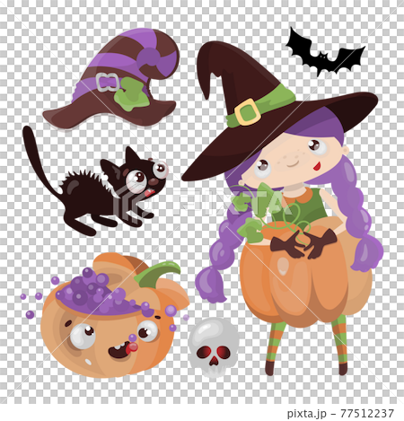 WITCH PUMPKIN Mystic Wizard Holiday Halloween Cartoon Hand Drawn Flat Design Girl Vector Illustration Set For Print WITCH PUMPKIN Mystic Wizard Holiday Halloween Cartoon Hand Drawn Flat Design Girl Vector Illustration Set For Print 77512237