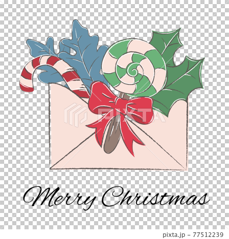 WINTER LETTER With Lollipops Tied With A Red Bow And Gifts Merry Christmas Hand Drawn Cartoon Clip Art In Grunge Style Vector Illustration Set For Print 77512239