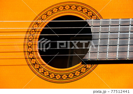 クラシックギターのサウンドホールの写真素材
