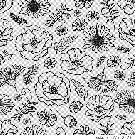 black and white flower sketch background
