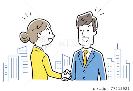 ベクターイラスト素材：握手をする男性ビジネスマンと女性のビジネスウーマン 77512921