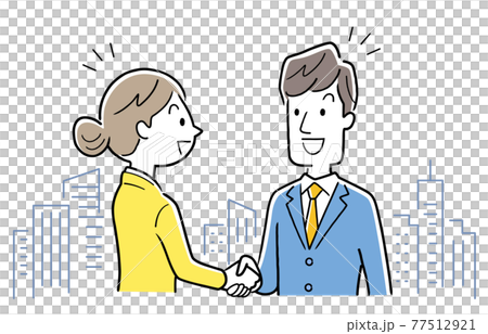 ベクターイラスト素材：握手をする男性ビジネスマンと女性のビジネスウーマン 77512921