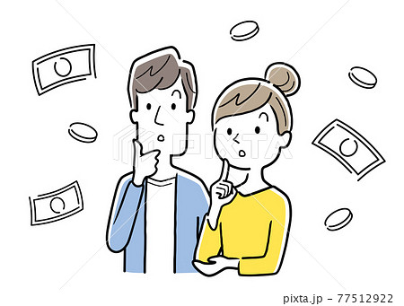 ベクターイラスト素材：お金のことを考える夫婦、カップル 77512922