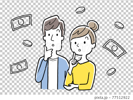 ベクターイラスト素材：お金のことを考える夫婦、カップル 77512922