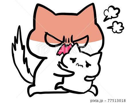 子どもを抱っこして怒る親猫のイラスト素材