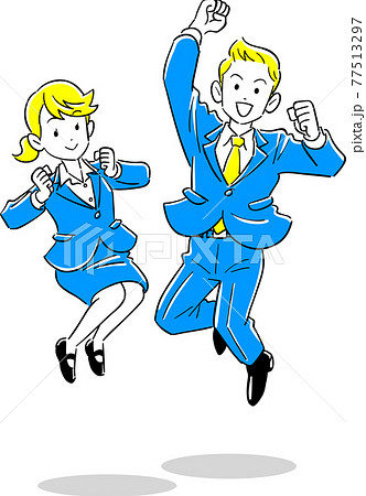 ジャンプする若手ビジネスの男女 77513297