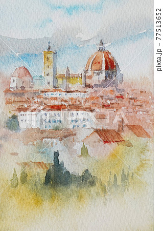 ヨーロッパの街フィレンツェの水彩画風景画のイラスト素材 [77513652