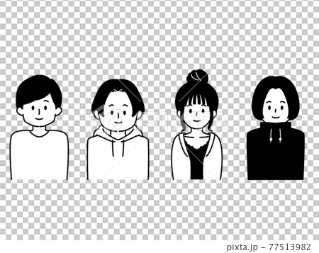 黑白人物圖標設置 4 位年輕男女 77513982