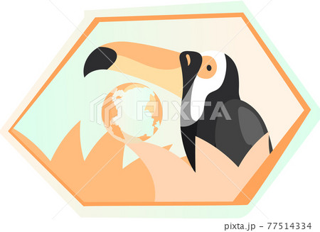 Save ecosystem and environment concept. Toucan on framed illustration with plants on background 77514334