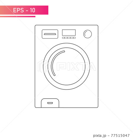 Washing machine in a linear design with a display and convenient operation. Household appliances for the home. On a white background. Flat vector illustration. 77515047