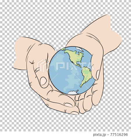 TAKE CARE NATURE Planet Earth Like Globe Lies In Human Hands Ecology Problem Banner Cartoon Clip Art Vector Illustration Set For Print 77516296