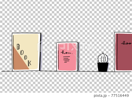 ラフ画のような本とサボテン 77516449