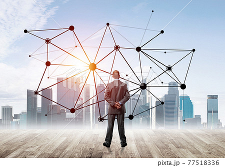 International business networking and social connection against modern city background International business networking and social connection against modern city background 77518336