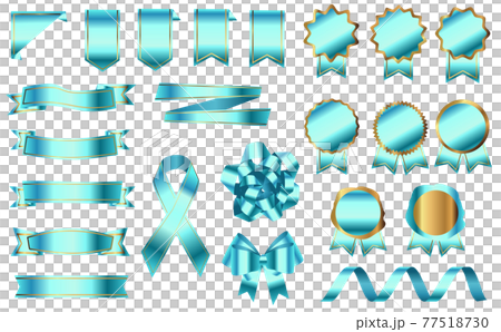 水色 メダル バッジ リボン セット スカイブルー 青 リアルのイラスト素材