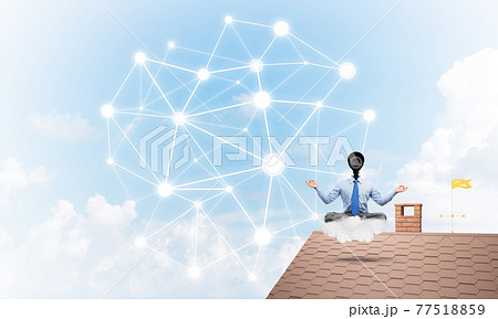 Concept of security and privacy protection with camera headed man meditating 77518859