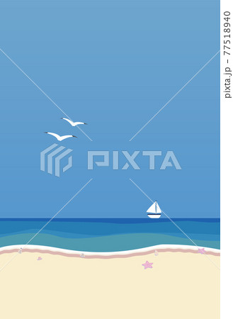 夏の海辺  絵葉書  暑中見舞い ベクターイラスト 印刷用塗り足し3mm 77518940