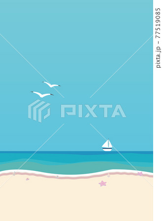 夏の海辺 絵葉書 暑中見舞い ベクターイラスト 印刷用塗り足し3mmのイラスト素材