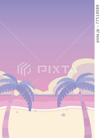 夏 夕暮れの海辺 サンセット 絵葉書 暑中見舞い ベクターイラスト 塗り足し3mmのイラスト素材