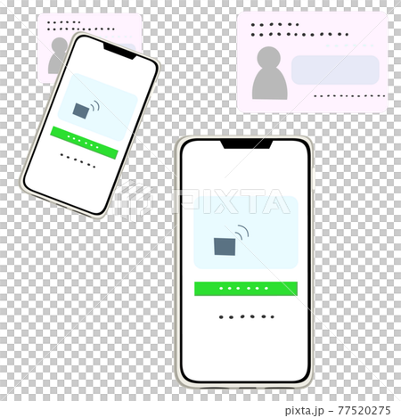 スマートフォンでICチップ入りIDカードを読み取るイラスト スマートフォンでICチップ入りIDカードを読み取るイラスト 77520275