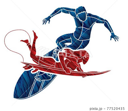 Surfer Action Group of Surfing Sport Male and Female Players Cartoon Graphic Vector Surfer Action Group of Surfing Sport Male and Female Players Cartoon Graphic Vector 77520435