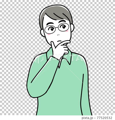 戴眼鏡的成年男性的面部表情——思考、思考、思考 77520532