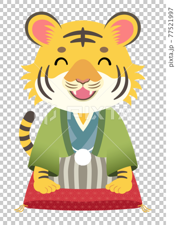 2022年 寅年 笑顔で挨拶する羽織袴のトラの男の子【座布団】 2022年 寅年 笑顔で挨拶する羽織袴のトラの男の子【座布団】 77521997