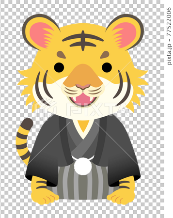 2022年　寅年　挨拶する羽織袴のかわいいトラ 77522006