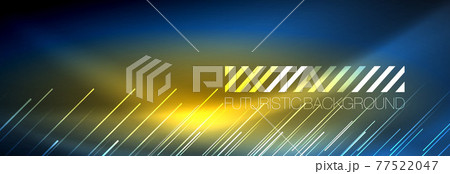 Neon glowing lines, magic energy and light motion background. Vector wallpaper template 77522047