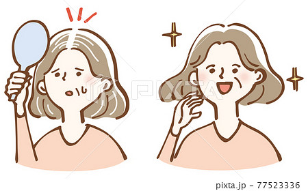 ヘアケア ダメージヘア 美髪 女性 イラスト セット ヘアケア ダメージヘア 美髪 女性 イラスト セット 77523336