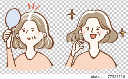 ヘアケア ダメージヘア 美髪 女性 イラスト セット ヘアケア ダメージヘア 美髪 女性 イラスト セット 77523336