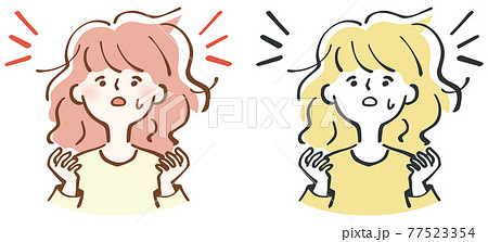 髪 ダメージ ぼさぼさ 女性 イラストのイラスト素材