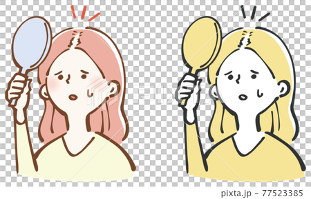 薄毛　悩む　女性　イラスト 77523385