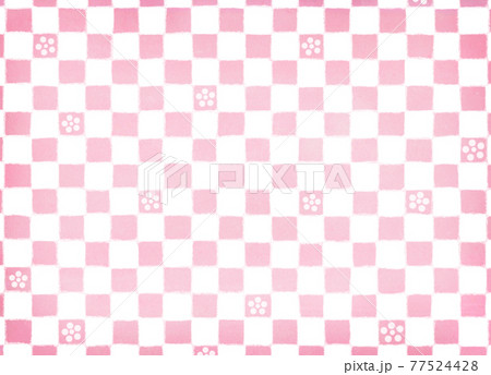 梅模様　ピンクと白の市松模様背景 77524428