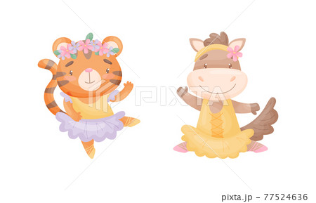 Cute Animals in Ballerina Dress Dancing Vector Set Cute Animals in Ballerina Dress Dancing Vector Set 77524636