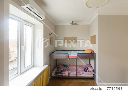 Bunk bed in modern children's room minimalist apartment Bunk bed in modern children's room minimalist apartment 77525934