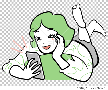 スマホの便利さに依存気味の女性のイラストのイラスト素材 スマホの便利さに依存気味の女性のイラストのイラスト素材