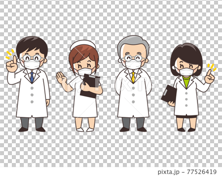 Male doctors, female doctors and nurses wearing masks 77526419