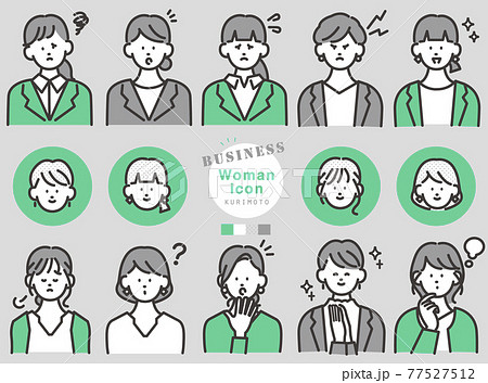 女性 いろんな表情パターン ビジネスアイコンセット ベクター のイラスト素材