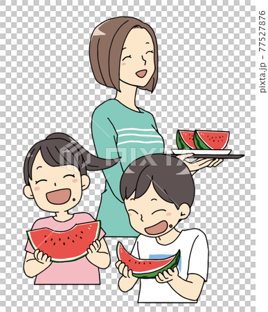 吃西瓜的孩子和母親 吃西瓜的孩子和母親 77527876