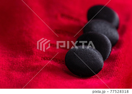Red stylish jacket with buttons, background. Stylish clothes, macro, elegant 77528318