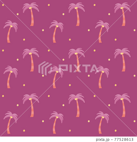 夏 南国 ピンクのヤシの木 シームレスパターン 赤紫色背景のイラスト素材