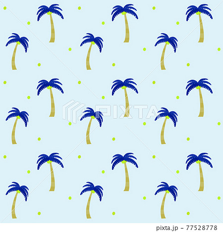 夏 南国 ヤシの木 シームレスパターン 水色背景 夏 南国 ヤシの木 シームレスパターン 水色背景 77528778