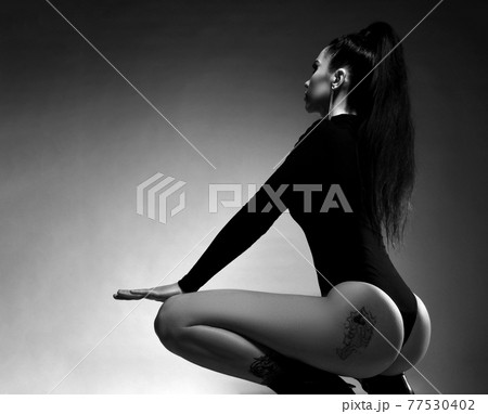 Black and white portrait of young sexy slim 77530402