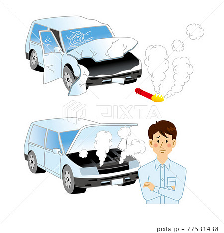 車が故障して発煙筒を焚くドライバーのイラスト素材