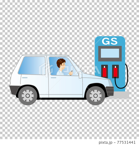 一名司機進入加油站為汽車加油 一名司機進入加油站為汽車加油 77531441