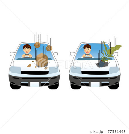 落石にびっくりするドライバーのイラスト素材