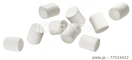 Falling marshmallows isolated on white background Falling marshmallows isolated on white background 77533422
