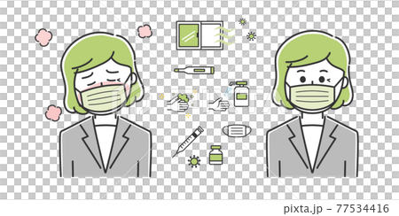 熱が出て具合が悪い会社員 イラスト 熱が出て具合が悪い会社員 イラスト 77534416