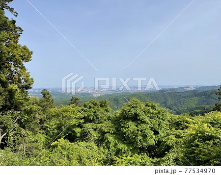 春の高尾山の山頂からの眺め 春の高尾山の山頂からの眺め 77534970