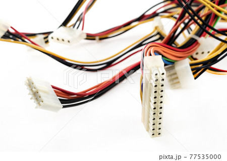 computer wires to provide power multicolored on white isolated background computer wires to provide power multicolored on white isolated background 77535000